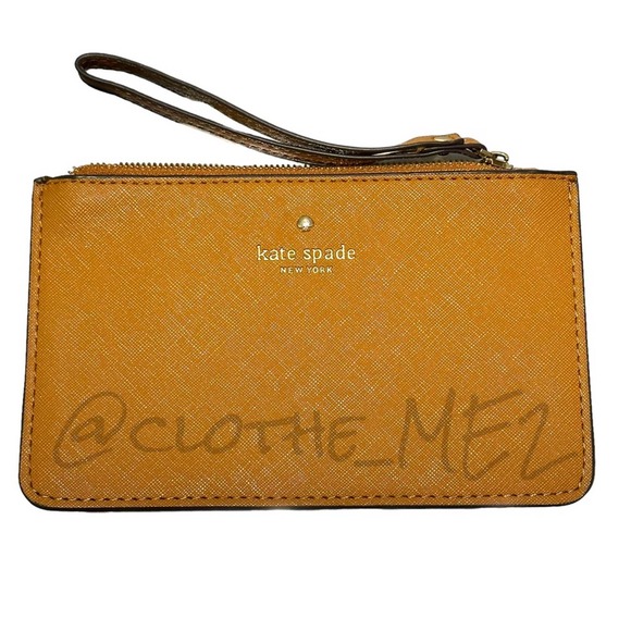 KATE SPADE - Leather Wristlet Pouchette, brown/light fawn color - Picture 14 of 14